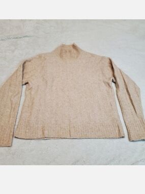 J. Crew Beige Angora Wool Blend Casual Preppy Classic Mockneck Cropped Sweater S